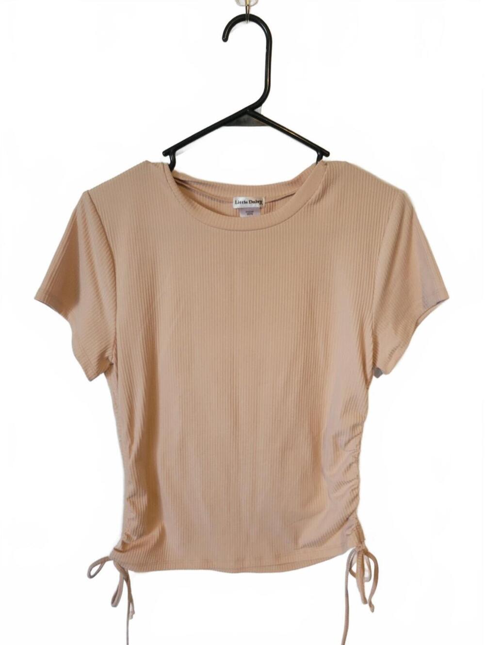 Little Daisy Beige Ribbed Rouched Side Fitted Top Short Sleeve Size L